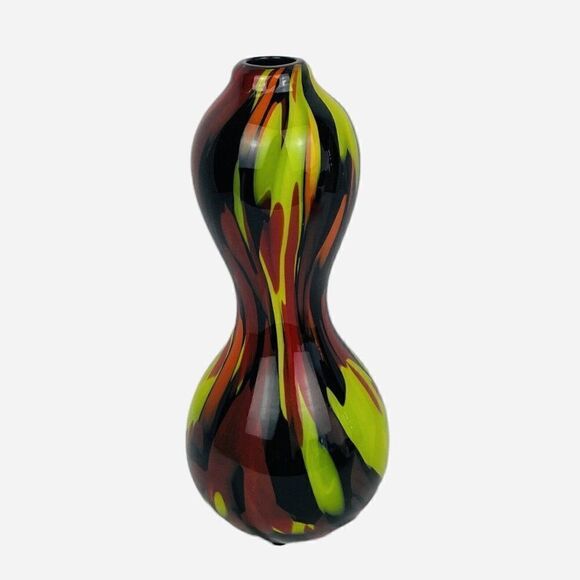 Vintage Abstract Tall 12" Art Glass Vase Hourglass Spatter Bohemian End of Day - Picture 1 of 6